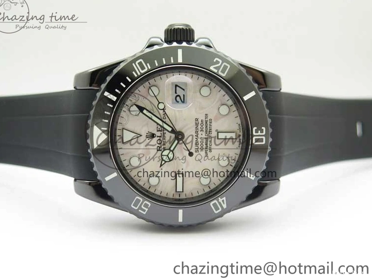 0109 Submariner 40mm Black Ceramic 5GF Best Edition Cream Dial on Black Rubber Strap SA Neat 2470